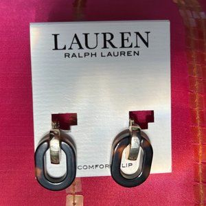 LAUREN RALPH LAUREN Gold-Tone Tortoise-Link Oval Link Drop Clip-on Earrings